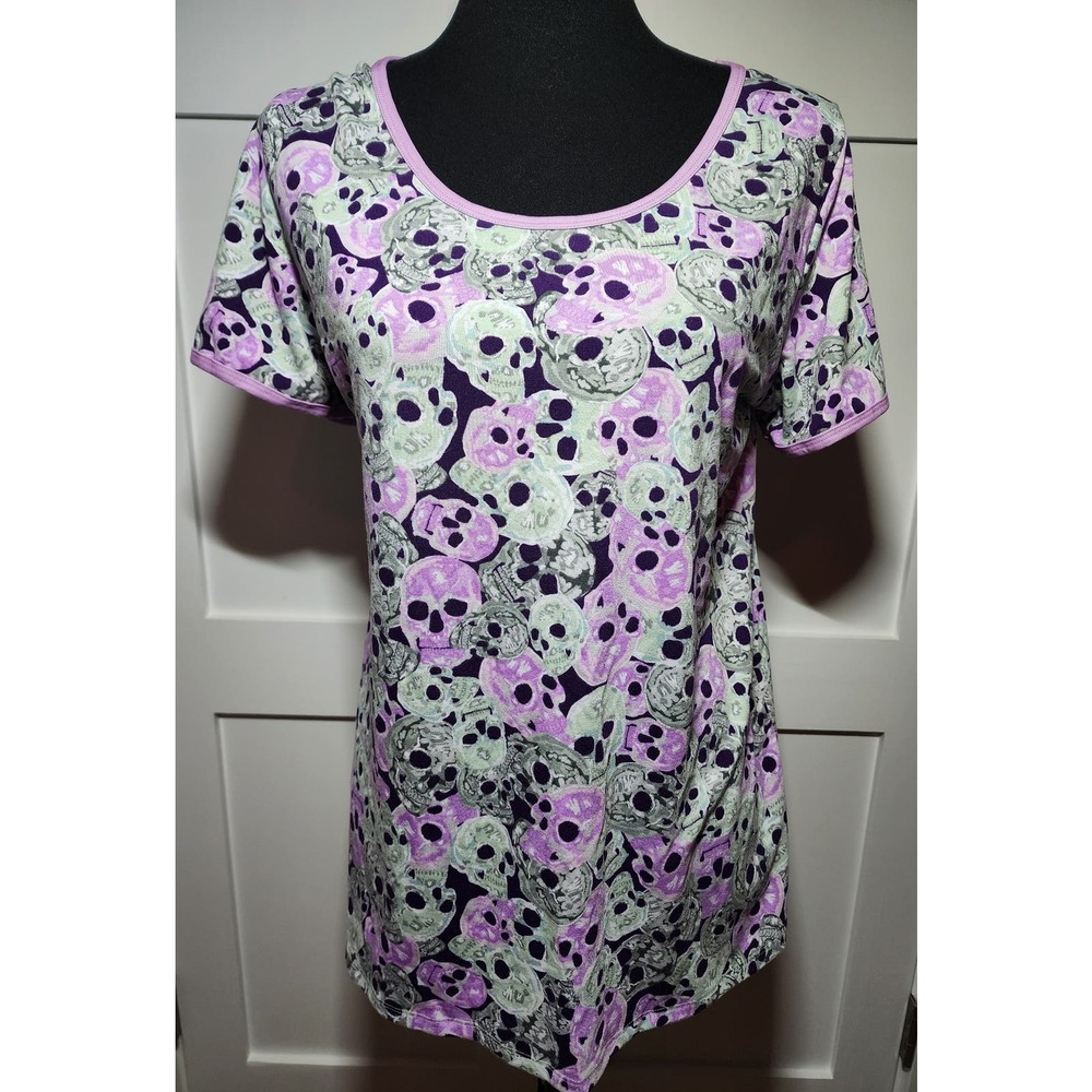 LulaRoe Skull Classic Tee Short Sleeve Womens Size L